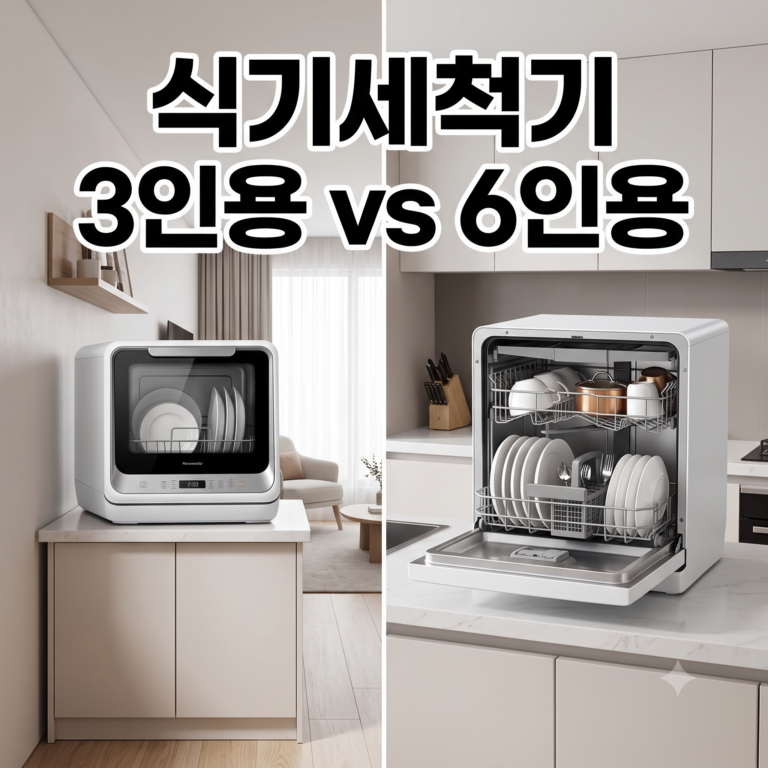 원룸 자취생 식기세척기 3인용 vs 6인용 크기 비교 | 쿠쿠·마이디어 무설치 선택 기준